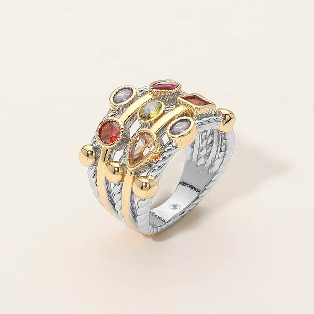 Two Tone Multi CZ Statement Ring - Picture 4 of 4